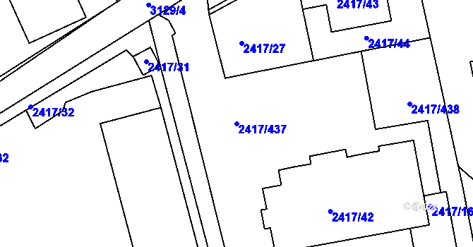 Parcela st. 2417/437 v KÚ Rychnov nad Kněžnou, Katastrální mapa