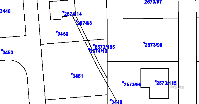 Parcela st. 2573/155 v KÚ Rychnov nad Kněžnou, Katastrální mapa