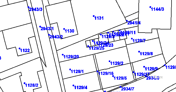 Parcela st. 1129/25 v KÚ Rychnov nad Kněžnou, Katastrální mapa