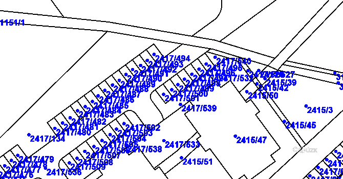 Parcela st. 2417/500 v KÚ Rychnov nad Kněžnou, Katastrální mapa