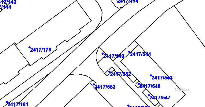Parcela st. 2417/549 v KÚ Rychnov nad Kněžnou, Katastrální mapa