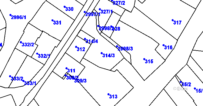 Parcela st. 314/3 v KÚ Rychnov nad Kněžnou, Katastrální mapa