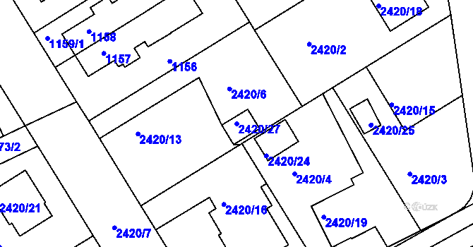 Parcela st. 2420/27 v KÚ Rychnov nad Kněžnou, Katastrální mapa