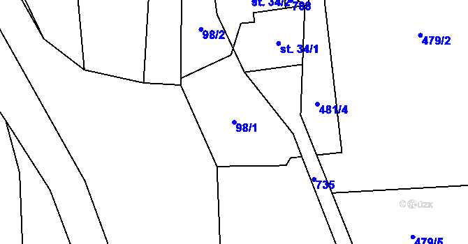 Parcela st. 98/1 v KÚ Panská Habrová, Katastrální mapa