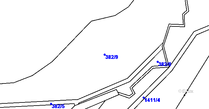 Parcela st. 382/9 v KÚ Mladoňov, Katastrální mapa