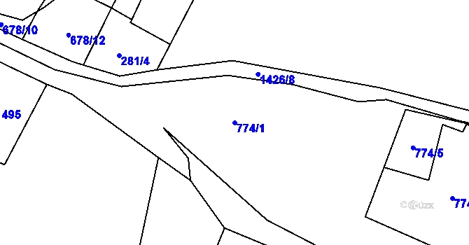 Parcela st. 774/1 v KÚ Mladoňov, Katastrální mapa