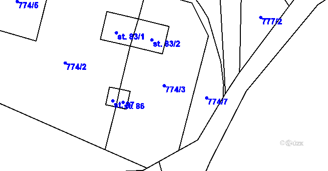 Parcela st. 774/3 v KÚ Mladoňov, Katastrální mapa