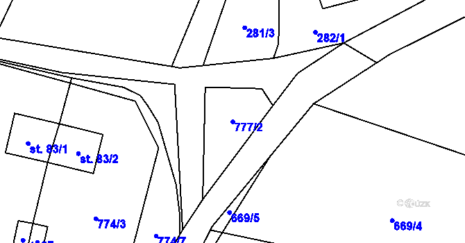 Parcela st. 777/2 v KÚ Mladoňov, Katastrální mapa