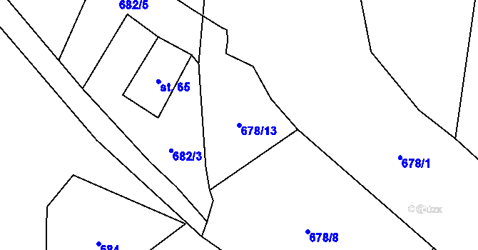 Parcela st. 678/13 v KÚ Mladoňov, Katastrální mapa