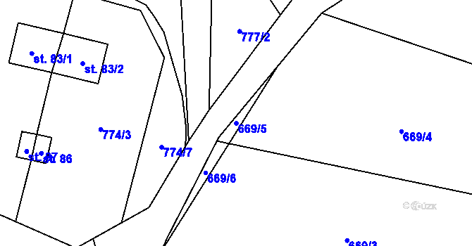 Parcela st. 669/5 v KÚ Mladoňov, Katastrální mapa