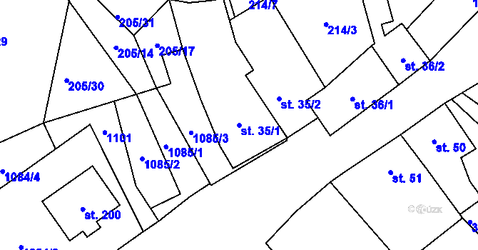 Parcela st. 35/1 v KÚ Rychnov nad Malší, Katastrální mapa