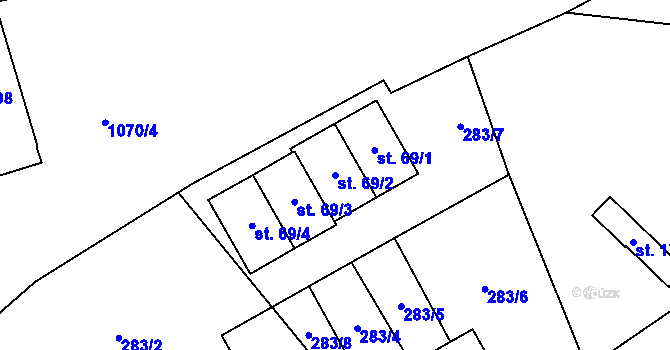 Parcela st. 69/2 v KÚ Rychnov nad Malší, Katastrální mapa