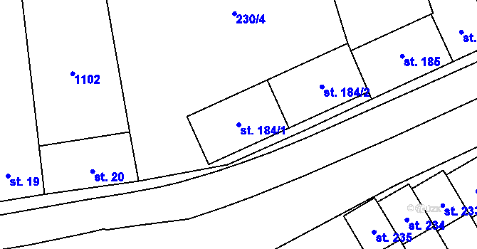 Parcela st. 184/1 v KÚ Rychnov nad Malší, Katastrální mapa