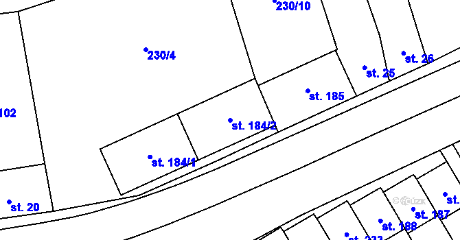 Parcela st. 184/2 v KÚ Rychnov nad Malší, Katastrální mapa