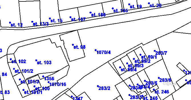 Parcela st. 1070/4 v KÚ Rychnov nad Malší, Katastrální mapa