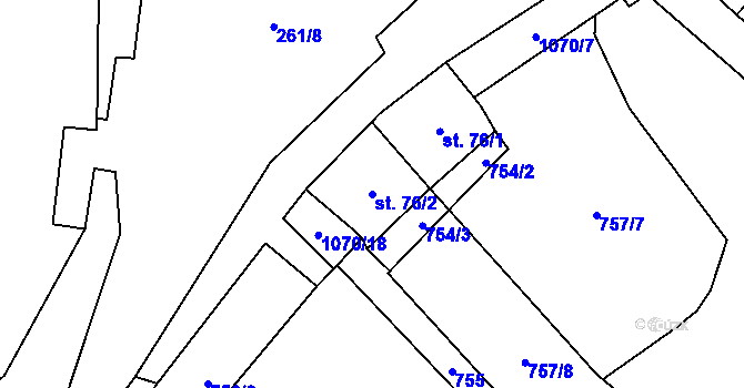 Parcela st. 76/2 v KÚ Rychnov nad Malší, Katastrální mapa