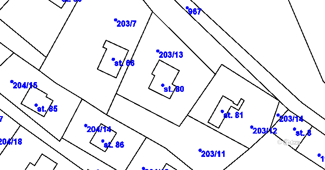 Parcela st. 80 v KÚ Všeměřice, Katastrální mapa