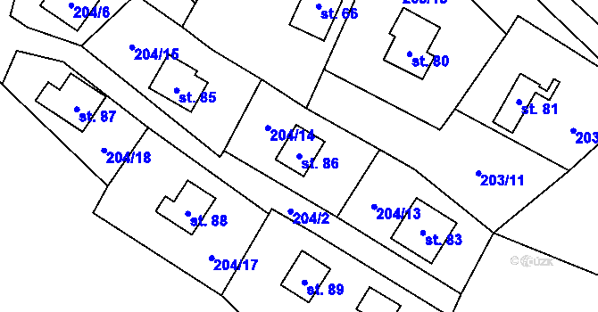 Parcela st. 86 v KÚ Všeměřice, Katastrální mapa