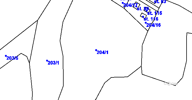Parcela st. 204/1 v KÚ Všeměřice, Katastrální mapa
