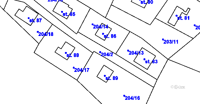 Parcela st. 204/2 v KÚ Všeměřice, Katastrální mapa
