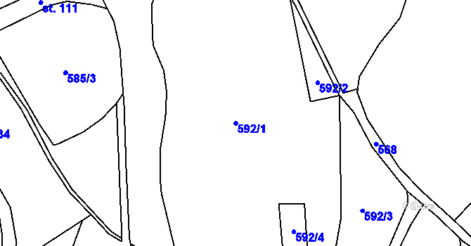 Parcela st. 592/1 v KÚ Všeměřice, Katastrální mapa