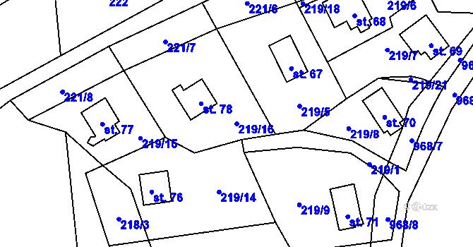 Parcela st. 219/16 v KÚ Všeměřice, Katastrální mapa