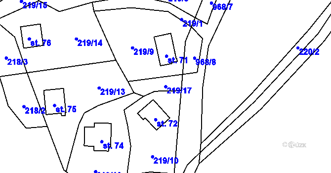 Parcela st. 219/17 v KÚ Všeměřice, Katastrální mapa