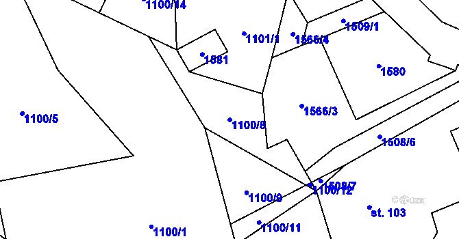Parcela st. 1100/8 v KÚ Pelíkovice, Katastrální mapa
