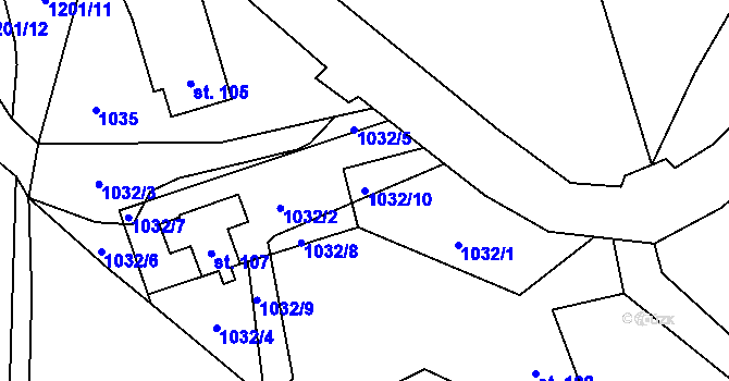 Parcela st. 1032/10 v KÚ Pelíkovice, Katastrální mapa