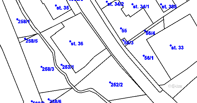 Parcela st. 37/1 v KÚ Pulečný, Katastrální mapa