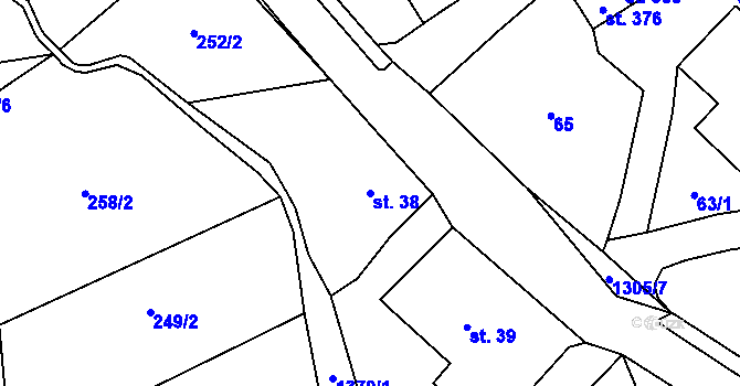 Parcela st. 38 v KÚ Pulečný, Katastrální mapa