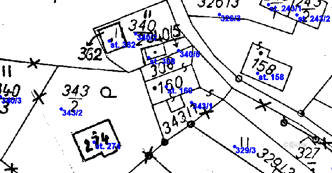 Parcela st. 160 v KÚ Pulečný, Katastrální mapa