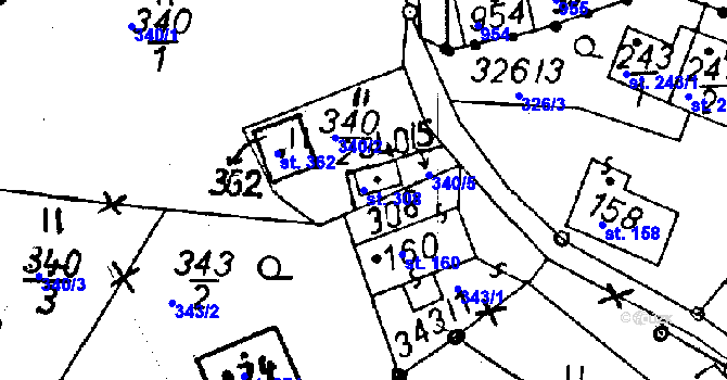 Parcela st. 308 v KÚ Pulečný, Katastrální mapa