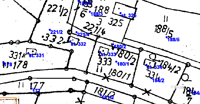 Parcela st. 333 v KÚ Pulečný, Katastrální mapa
