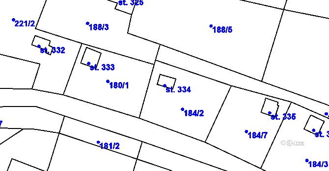 Parcela st. 334 v KÚ Pulečný, Katastrální mapa