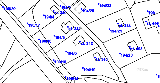 Parcela st. 342 v KÚ Pulečný, Katastrální mapa