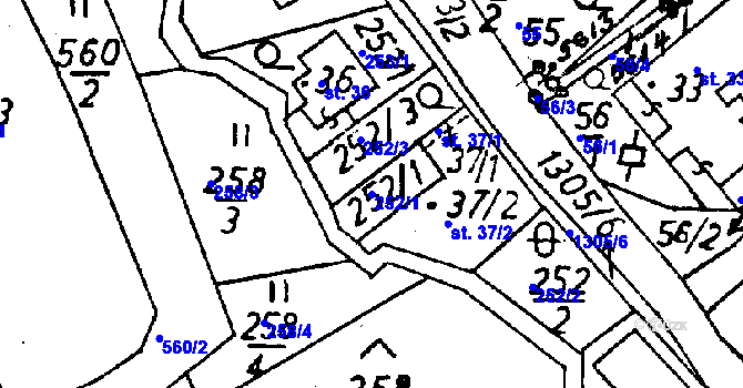 Parcela st. 252/1 v KÚ Pulečný, Katastrální mapa