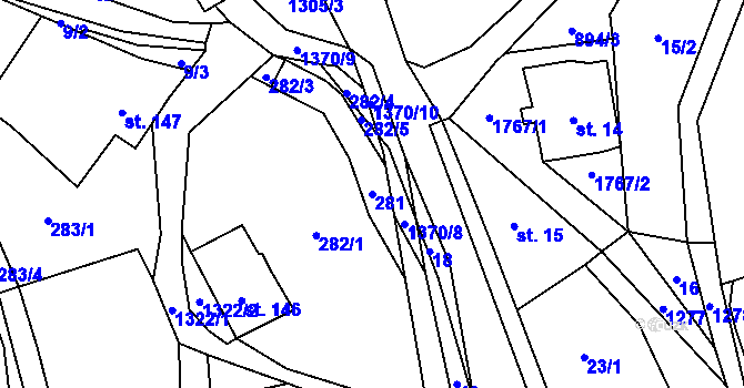 Parcela st. 281 v KÚ Pulečný, Katastrální mapa