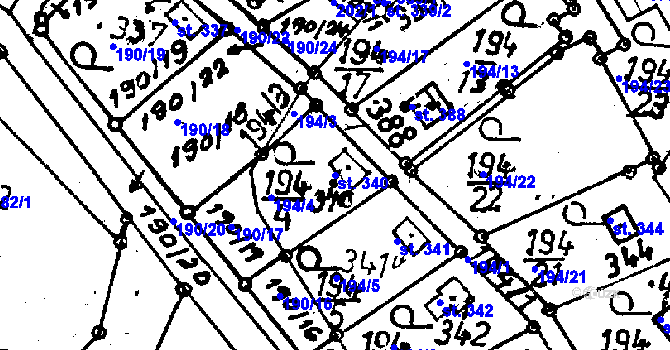 Parcela st. 340 v KÚ Pulečný, Katastrální mapa