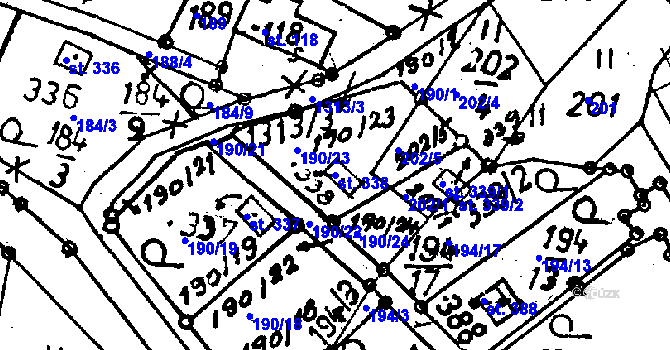 Parcela st. 338 v KÚ Pulečný, Katastrální mapa