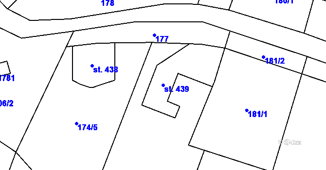 Parcela st. 439 v KÚ Pulečný, Katastrální mapa
