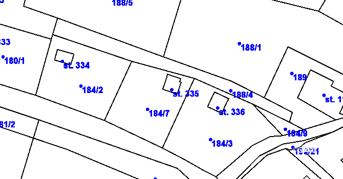 Parcela st. 335 v KÚ Pulečný, Katastrální mapa