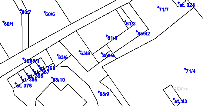 Parcela st. 859/4 v KÚ Pulečný, Katastrální mapa