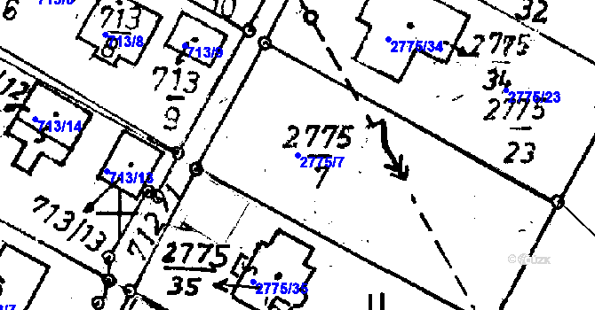 Parcela st. 2775/7 v KÚ Rychnov u Jablonce nad Nisou, Katastrální mapa