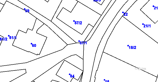 Parcela st. 57/1 v KÚ Rychnov u Jablonce nad Nisou, Katastrální mapa