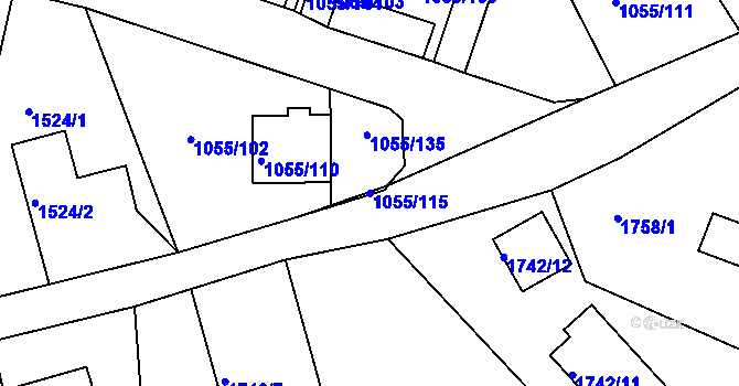 Parcela st. 1055/115 v KÚ Rychnov u Jablonce nad Nisou, Katastrální mapa