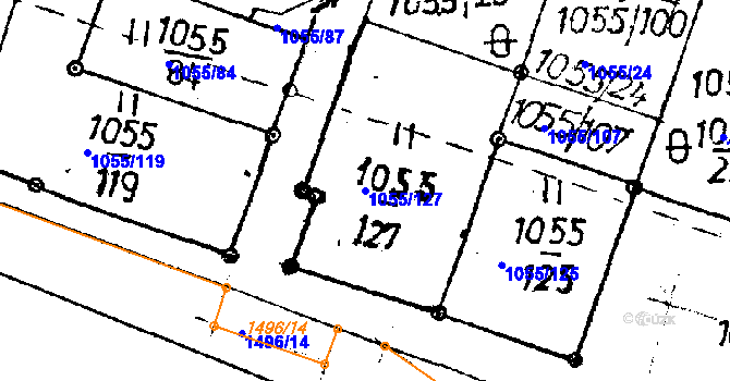Parcela st. 1055/127 v KÚ Rychnov u Jablonce nad Nisou, Katastrální mapa
