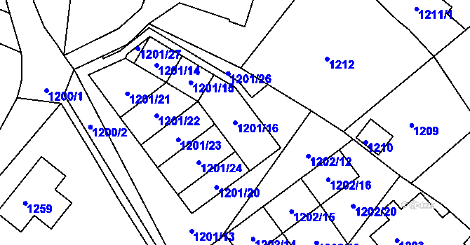 Parcela st. 1201/16 v KÚ Rychnov u Jablonce nad Nisou, Katastrální mapa