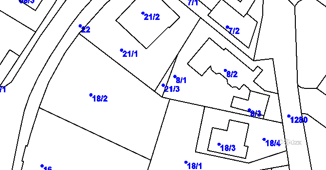 Parcela st. 21/3 v KÚ Rychnov u Jablonce nad Nisou, Katastrální mapa