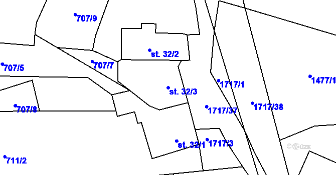 Parcela st. 32/3 v KÚ Rychnov u Nových Hradů, Katastrální mapa